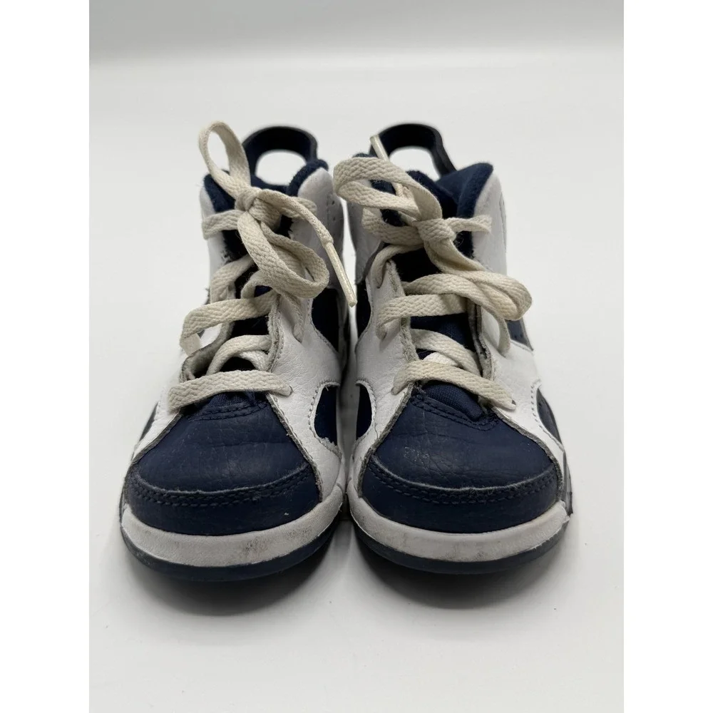 Jordan 6 Retro Olympic 384667-130 Toddler White Navy Size 7C